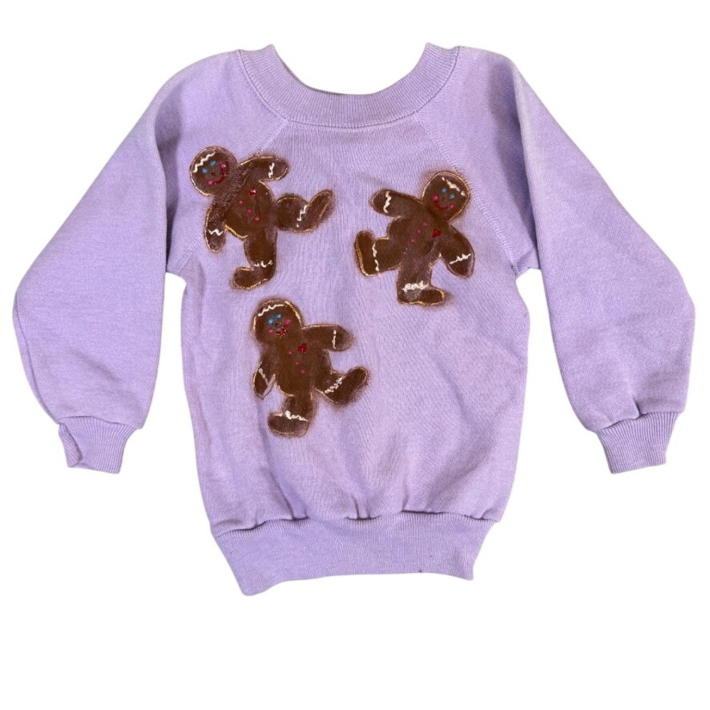 Vintage Hanes for Tots Gingerbread Man Puffy Paint Sweatshirt Lavender Purple 4T